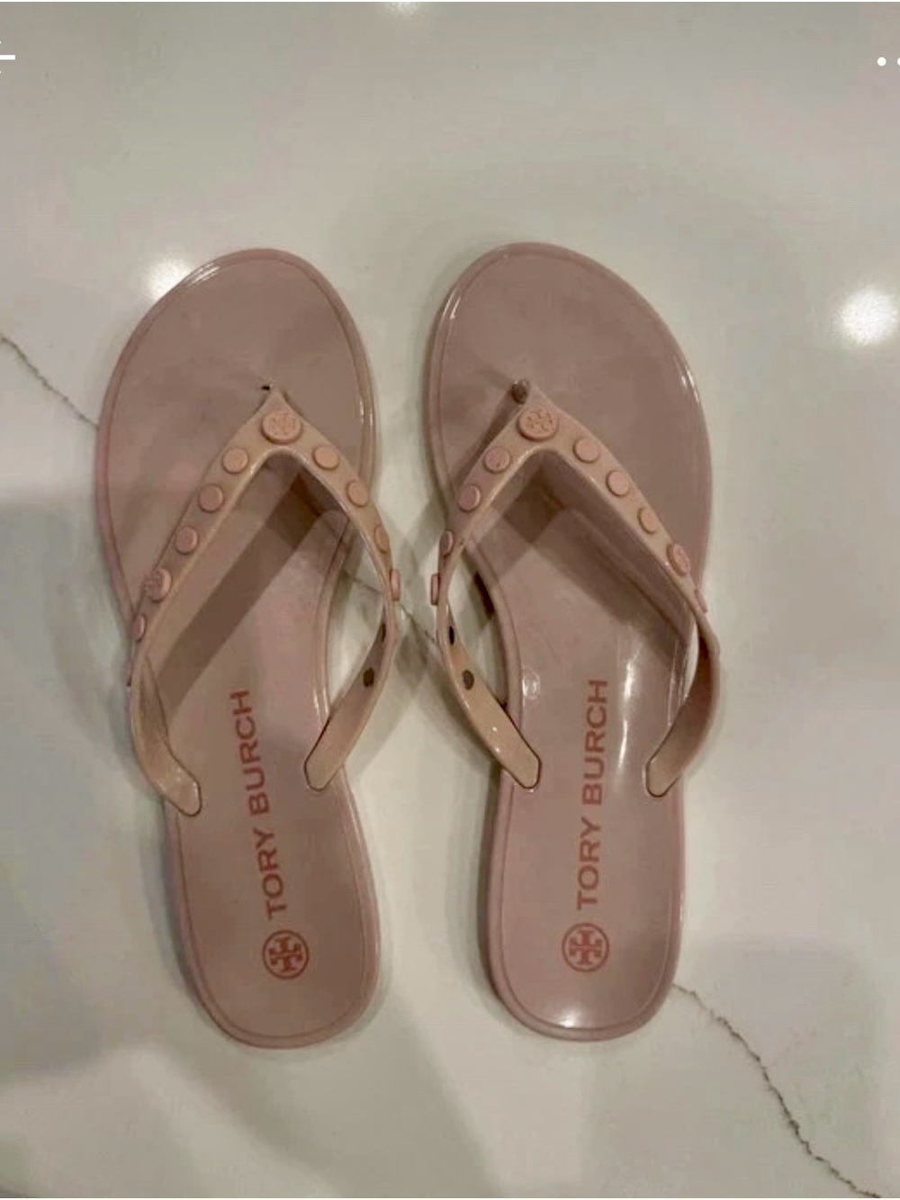 Tory Burch Blush Jelly Studded Logo Flip Flop Sandals